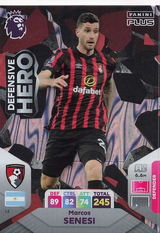 MARCUS SENESI - PANINI E/Premier League PLUS 2024 -FOIL `DEFENSIVE HERO` TRADING CARD 14