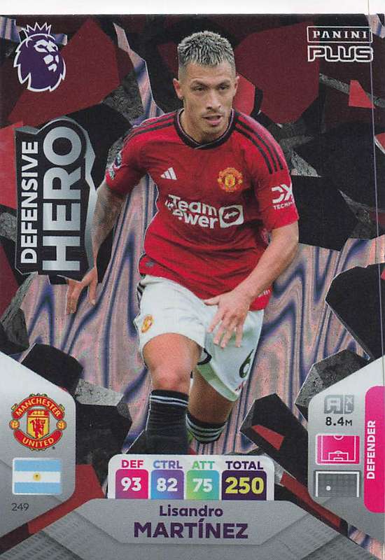 LISANDRO MARTINEZ - PANINI E/Premier League PLUS 2024 -FOIL `DEFENSIVE HERO` TRADING CARD 249