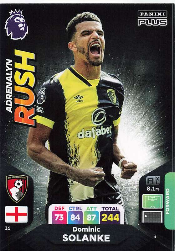 DOMINIC SOLANKE - PANINI E/Premier League PLUS 2024 -FOIL `ADRENALYN RUSH` TRADING CARD 16