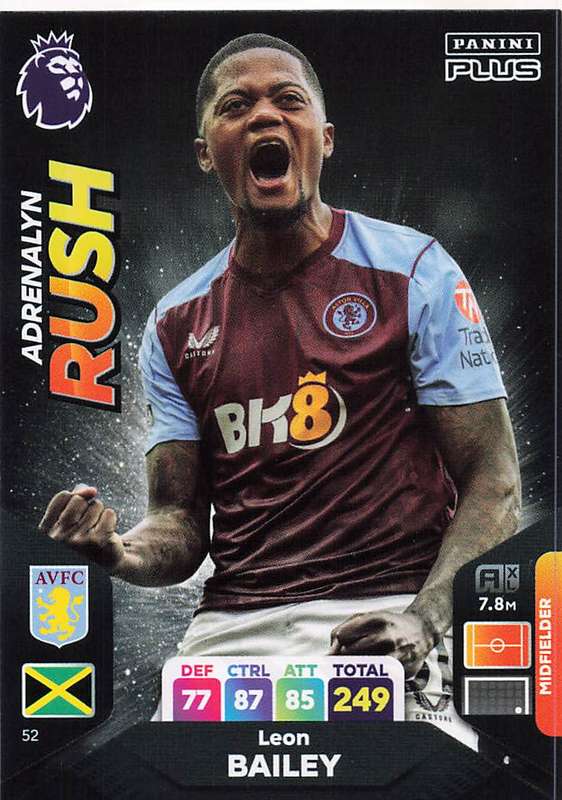 LEON BAILEY - PANINI E/Premier League PLUS 2024 -FOIL `ADRENALYN RUSH` TRADING CARD 52