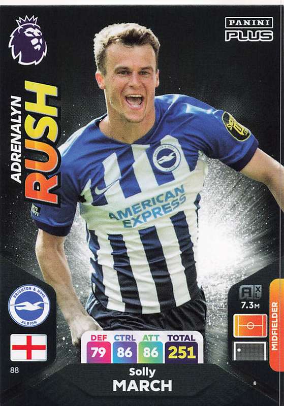 SOLLY MARCH - PANINI E/Premier League PLUS 2024 -FOIL `ADRENALYN RUSH` TRADING CARD 88