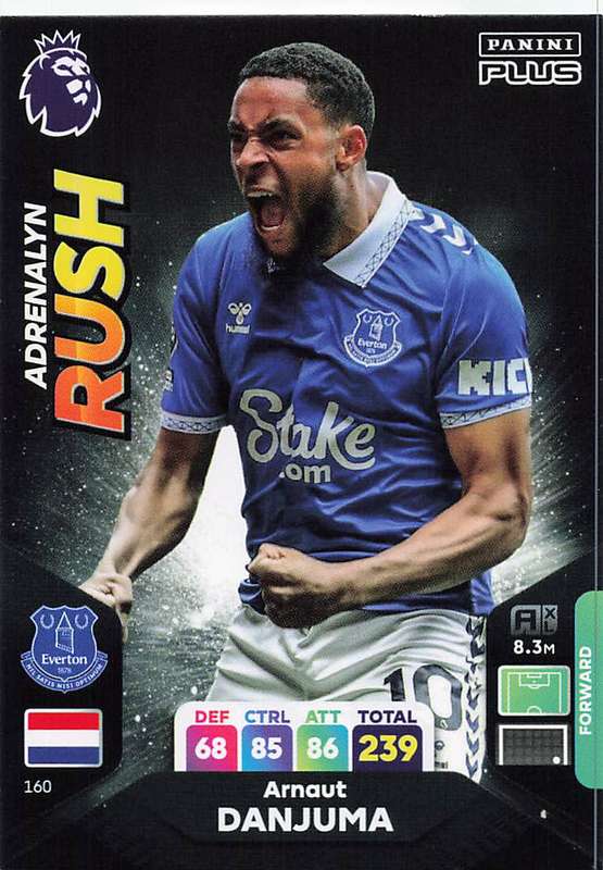 ARNAUT DANJUMA - PANINI E/Premier League PLUS 2024 -FOIL `ADRENALYN RUSH` TRADING CARD 160