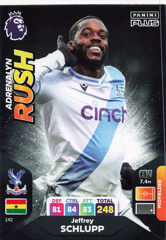 JEFFREY SCHLUPP - PANINI E/Premier League PLUS 2024 -FOIL `ADRENALYN RUSH` TRADING CARD 142