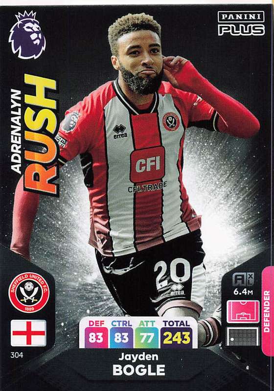 JAYDEN BOGLE - PANINI E/Premier League PLUS 2024 -FOIL `ADRENALYN RUSH` TRADING CARD 304