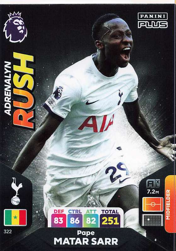 PAPE MATAR SARR - PANINI E/Premier League PLUS 2024 -FOIL `ADRENALYN RUSH` TRADING CARD 322