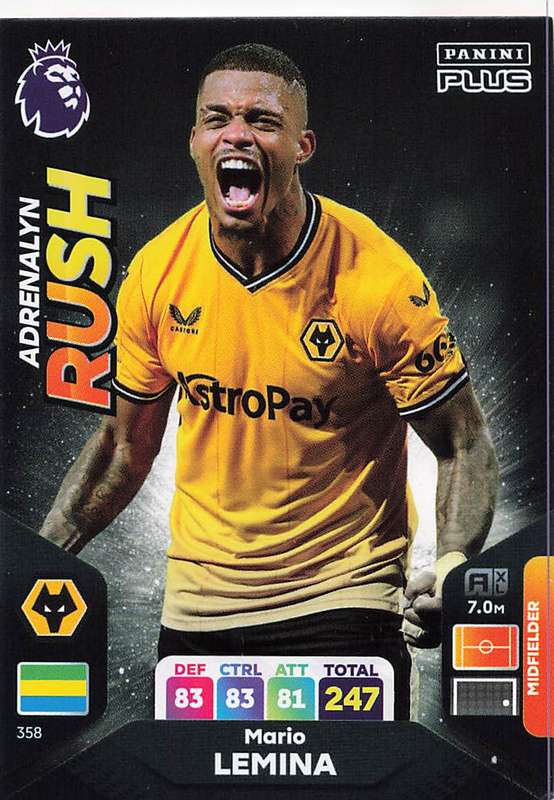MARIO LEREMIA - PANINI E/Premier League PLUS 2024 -FOIL `ADRENALYN RUSH` TRADING CARD 358