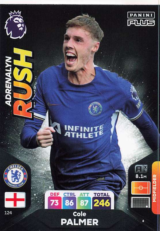 COLE PALMER - PANINI E/Premier League PLUS 2024 -FOIL `ADRENALYN RUSH` TRADING CARD 124