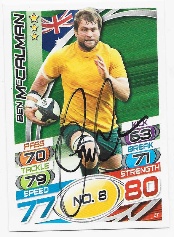 BEN McCALMAN (Australia) - TOPPS `RUGBY WORLD CUP` 2015 - Personally SIGNED TRADING CARD