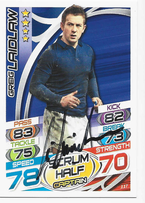 GREG LAIDLAW (Scotland) - TOPPS `RUGBY WORLD CUP` 2015 - Personally SIGNED TRADING CARD
