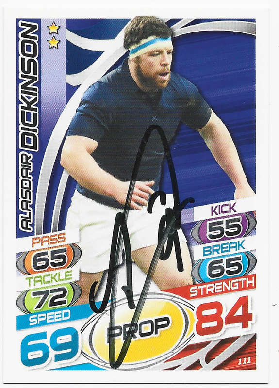 ALASDAIR DICKINSON (Scotland) - TOPPS `RUGBY WORLD CUP` 2015 - Personally SIGNED TRADING CARD