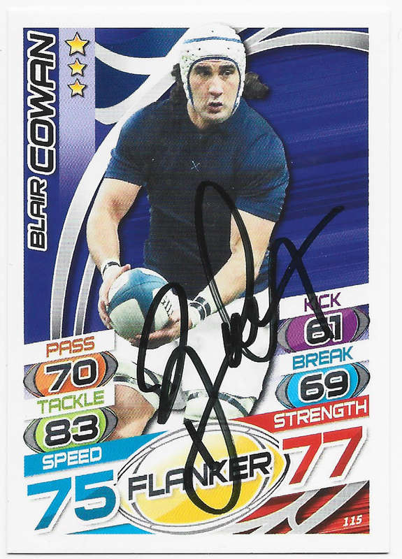 BLAIR COWAN (Scotland) - TOPPS `RUGBY WORLD CUP` 2015 - Personally SIGNED TRADING CARD
