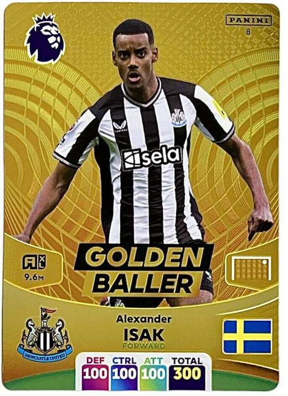 ALEXANDER ISAK - PANINI English Premier League 2023/24 - RARE `GOLDEN BALLER` TRADING CARD 8
