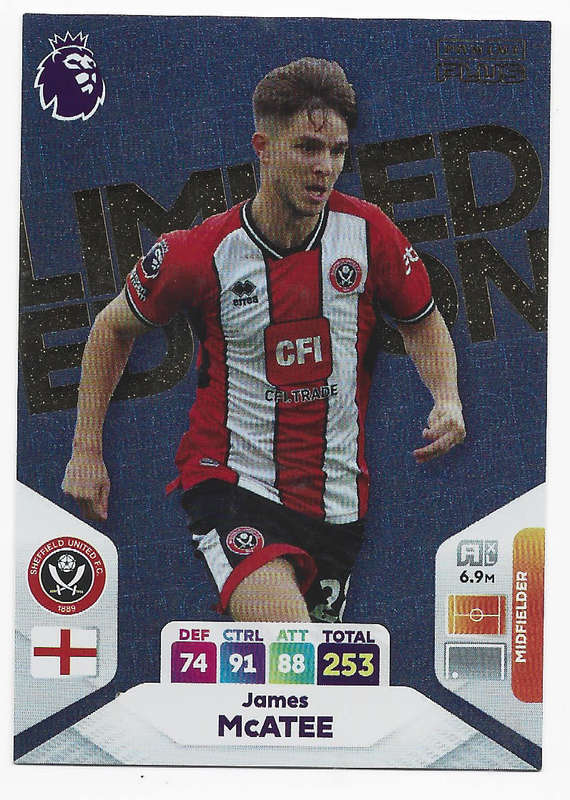 JAMES McATEE - PANINI English Premier League PLUS 2024 - RARE `LIMITED EDITION` TRADING CARD