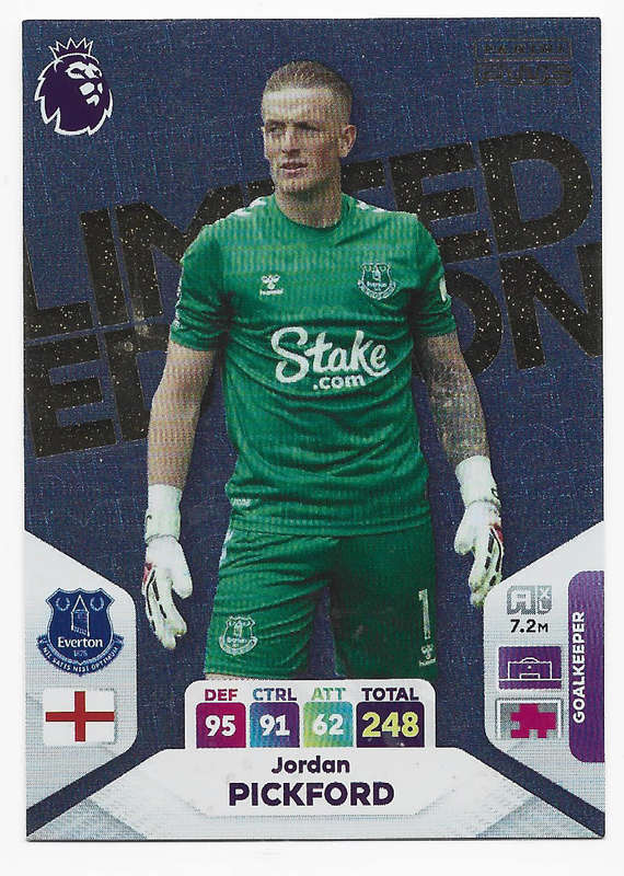 JORDAN PICKFORD - PANINI English Premier League PLUS 2024 - RARE `LIMITED EDITION` TRADING CARD