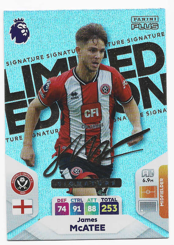 JAMES McATEE - PANINI English Premier League PLUS 2024 - RARE`SIGNED LIMITED EDITION` TRADING CARD