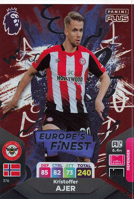 KRISTOFFER AJER - PANINI E/Premier League PLUS 2024 -  FOIL `EUROPE`S FINEST` TRADING CARD 376