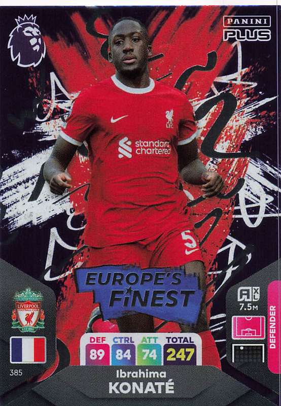 IBRAHIMA KONATE - PANINI E/Premier League PLUS 2024 -  FOIL `EUROPE`S FINEST` TRADING CARD 385