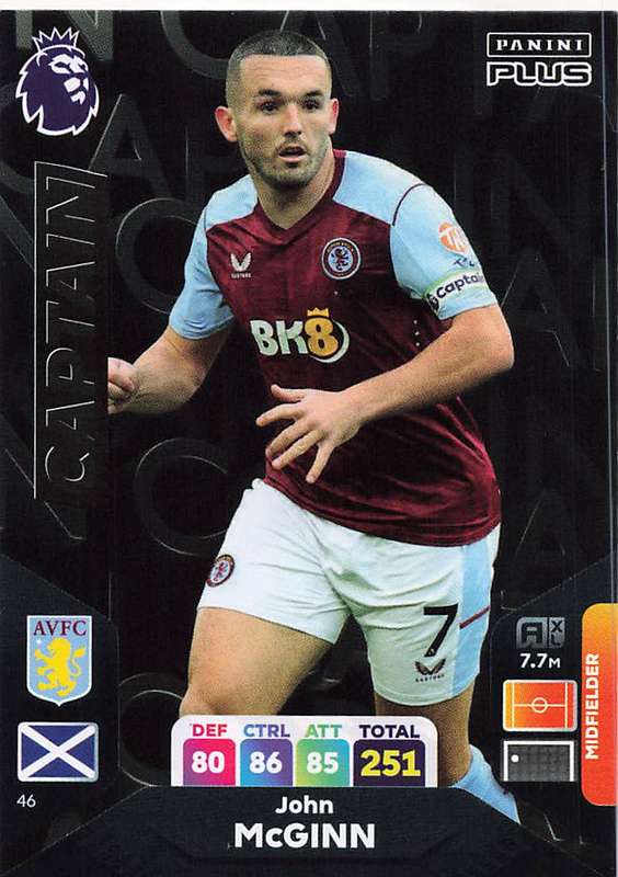 JOHN McGINN - PANINI E/Premier League PLUS 2024 - `CAPTAIN` TRADING CARD 46