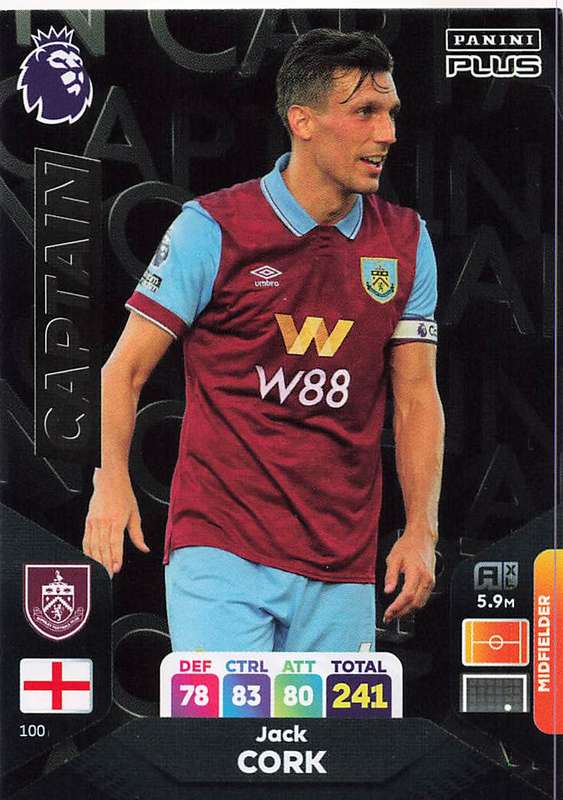 JACK CORK - PANINI E/Premier League PLUS 2024 - `CAPTAIN` TRADING CARD 100