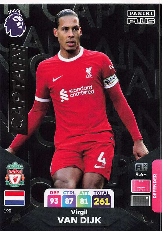 VIRGIL VAN DIJK - PANINI E/Premier League PLUS 2024 - `CAPTAIN` TRADING CARD 190