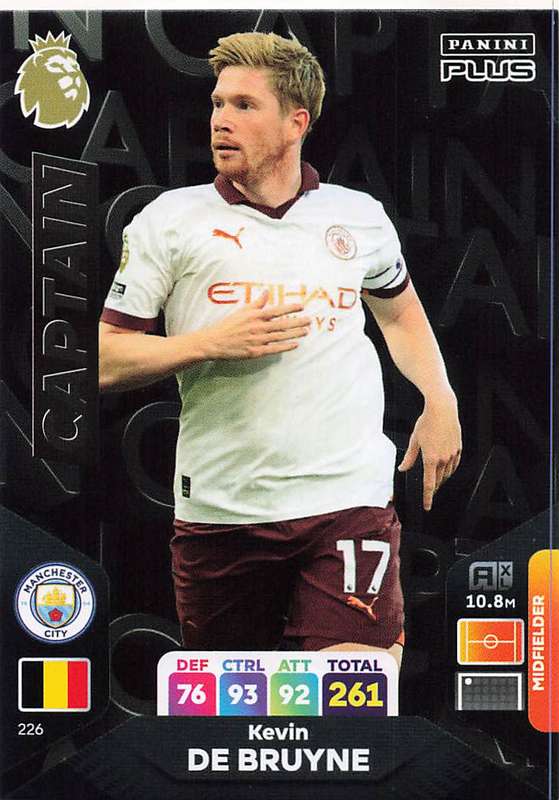 KEVIN DE BRUYNE - PANINI E/Premier League PLUS 2024 - `CAPTAIN` TRADING CARD 226