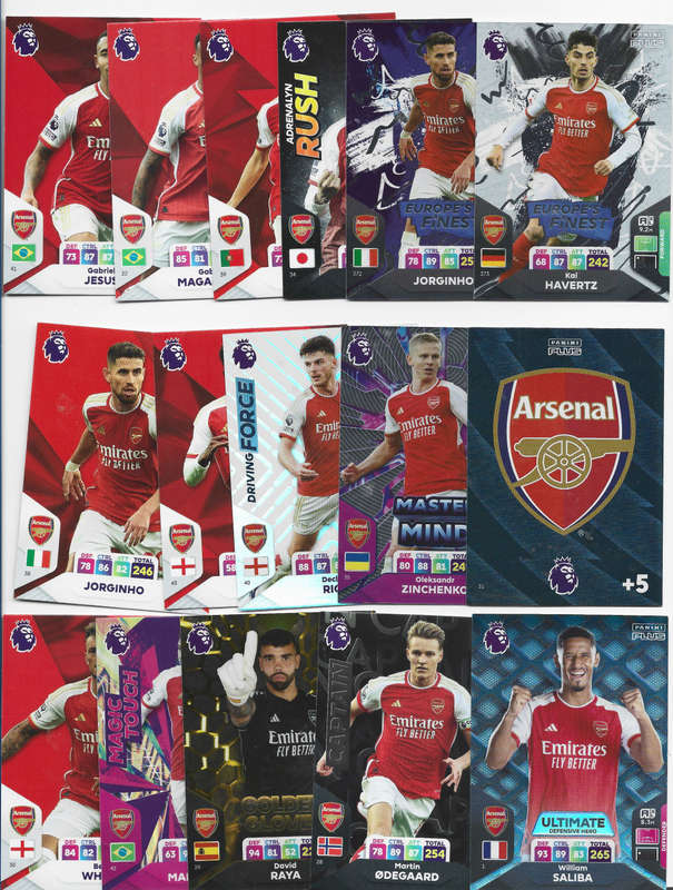 ARSENAL FC - PANINI English Premier League PLUS 2024 - COMPLETE TEAM SET of 20 TRADING CARDS