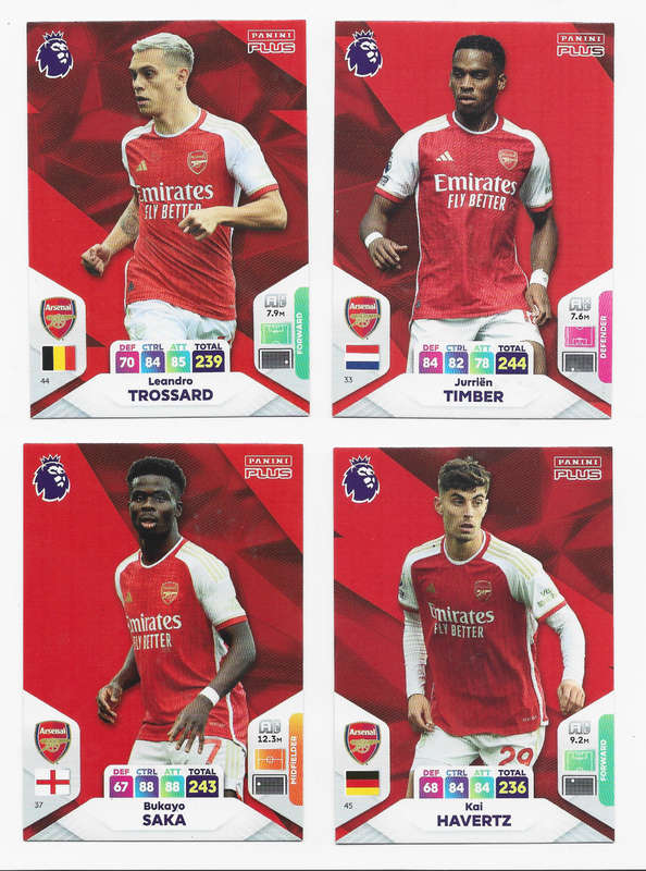 ARSENAL FC - PANINI English Premier League PLUS 2024 - COMPLETE TEAM SET of 20 TRADING CARDS