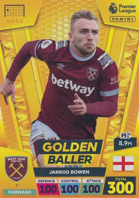 JAROD BOWEN - PANINI Eng. Premier League 2022/2023 - RARE `GOLDEN BALLER` TRADING CARD 9