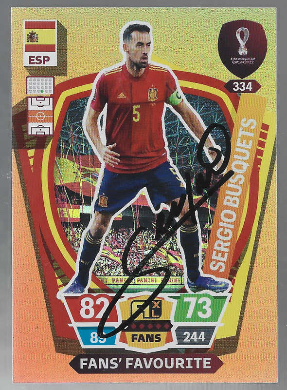 SERGIO BUSQUETS (Spain) - PANINI `FIFA WORLD CUP 2022` QATAR - Personally SIGNED TRADING CARD