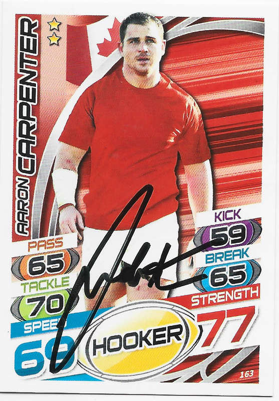AARON CARPENTER (Canada) - TOPPS `RUGBY WORLD CUP` 2015 - Personally SIGNED TRADING CARD