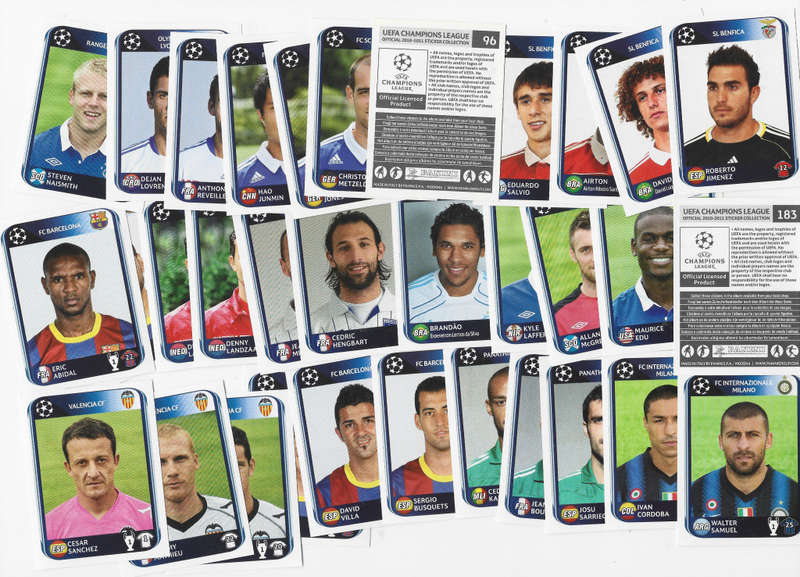 CHAMPIONS LEAGUE - PANINI `CHAMPIONS LEAGUE 2011` STICKER COLLECTION - LOT OF 50 STICKERS LOT B