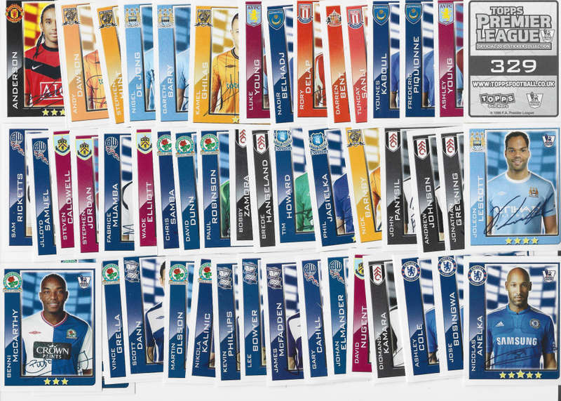ENGLISH PREMIER LEAGUE 2010/11 STICKER COLLECTION - RARE 50 STICKER LOT `AUTOGRAPH` EDITION