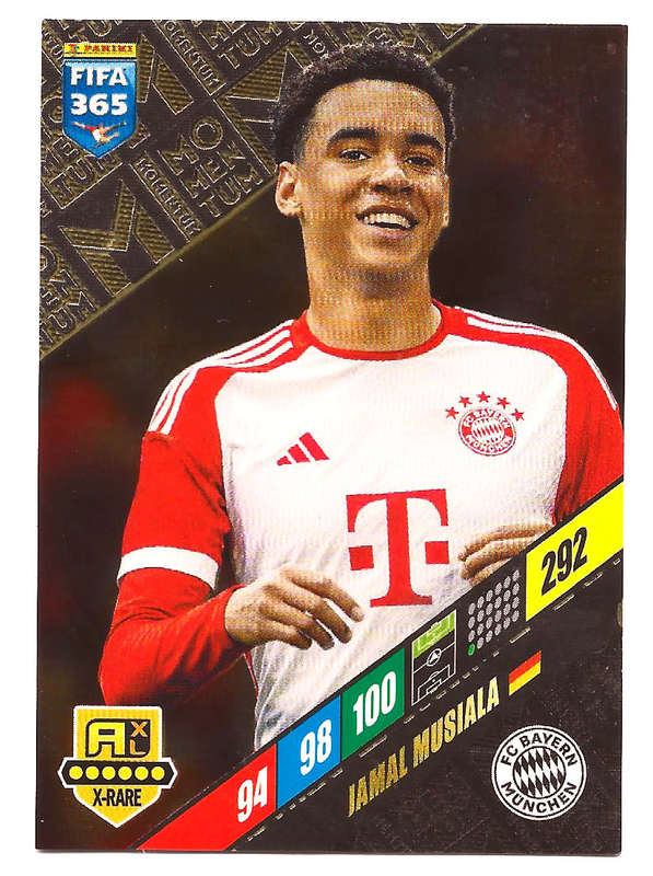 JAMAL MUSIALA - PANINI `FIFA 365 COLLECTION` 2024 - RARE GOLD `MOMENTUM` FOIL TRADING CARD