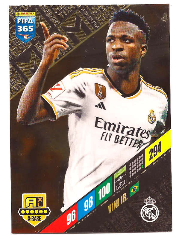 VINICIUS Jr  - PANINI `FIFA 365 COLLECTION` 2024 - RARE GOLD `MOMENTUM` FOIL TRADING CARD