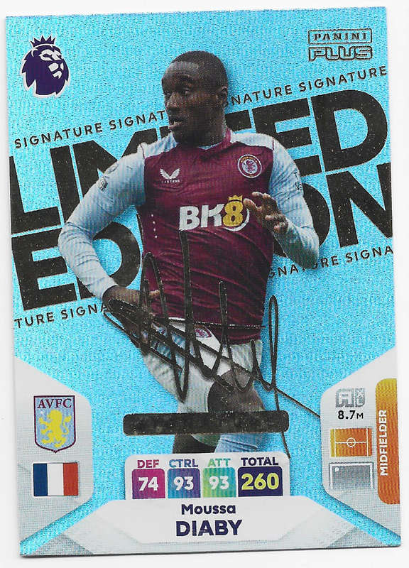MOUSSA DIABY - PANINI English Premier League PLUS 2024 - RARE SIGNATURE `LIMITED EDITION` CARD