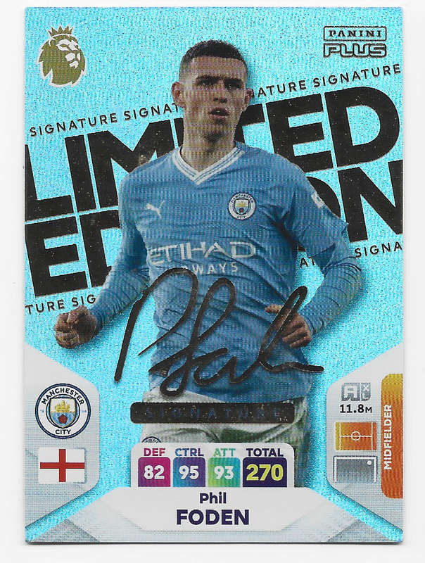 PHIL FODEN - PANINI English Premier League PLUS 2024 - RARE SIGNATURE `LIMITED EDITION` CARD