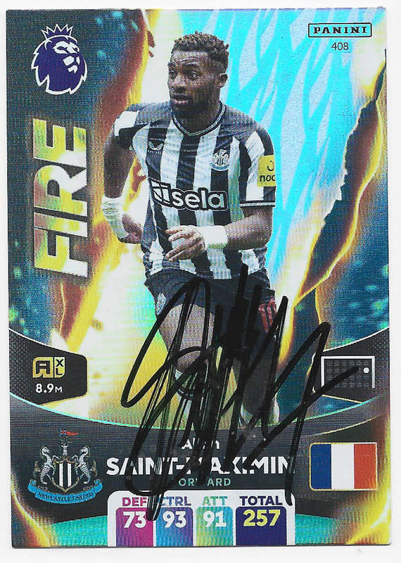 A. Saint-Maxim (Newcastle) - PANINI E. Premier League 2023/24 -  Personally `SIGNED` TRADING CARD