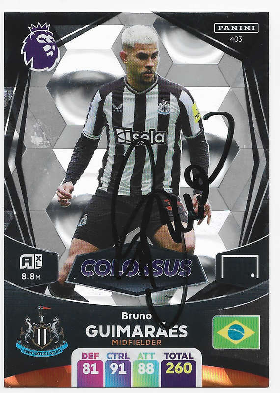 BRUNO GUIMARAES (Newcastle) - PANINI E. Premier League 2023/24 -  Personally `SIGNED` TRADING CARD