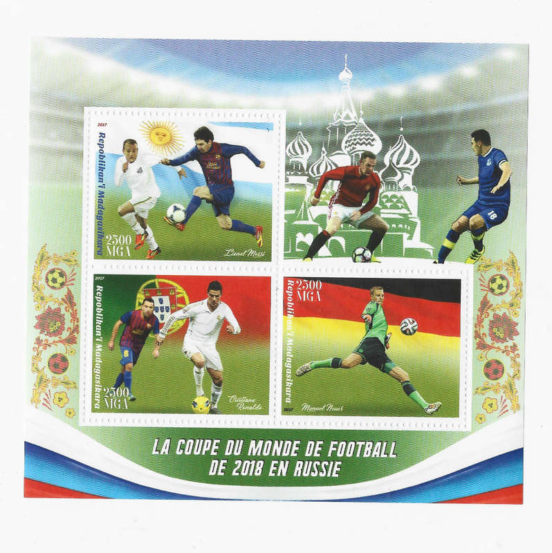 CRISTIANO RONALDO/LIONEL MESSI - MADAGASCAR REP FIFA WORLD CUP 2018 - Miniature Sheet