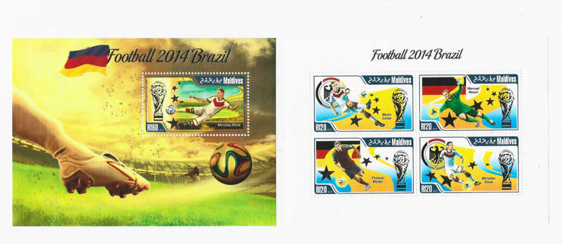 GERMANY - FIFA WORLD CUP 2014 WINNERS - MALDIVES 2014 - Set of M/Sheet and Stamp Sheet