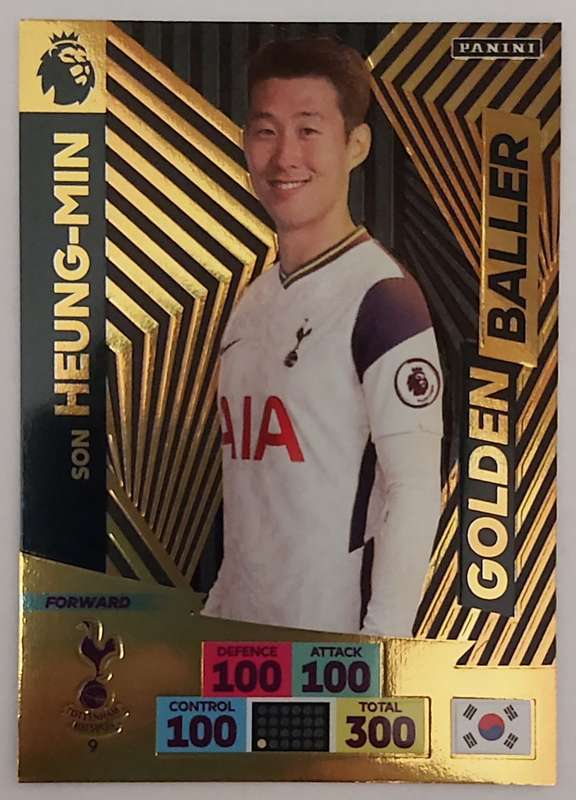 SON HEUNG MIN - PANINI Adrenalyn EPL 2020/2021 - RARE GOLD `GOLDEN BALLER` TRADING CARD 9