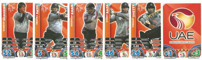 UAE - TOPPS ICC CRICKET WORLD CUP 2015 - COMPLETE TEAM SET of 6 TRADING CARDS
