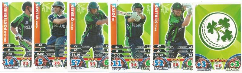 IRELAND - TOPPS ICC CRICKET WORLD CUP 2015 - COMPLETE TEAM SET of 5 TRADING CARDS