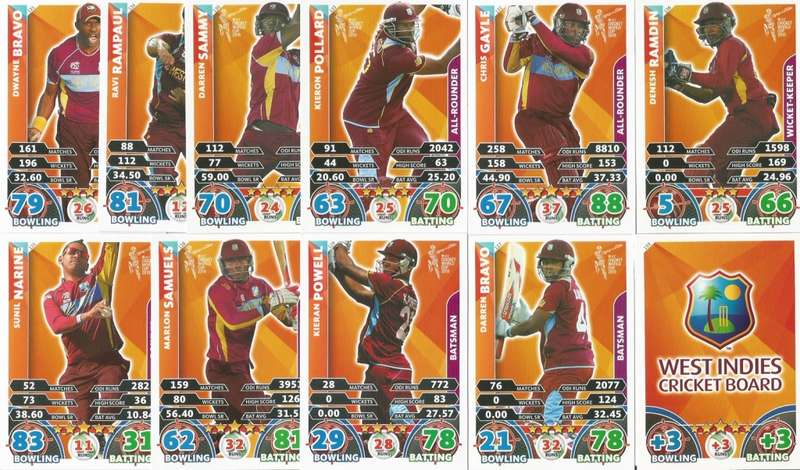 WEST INDIES - TOPPS ICC CRICKET WORLD CUP 2015 - COMPLETE TEAM SET of 11 TRADING CARDS