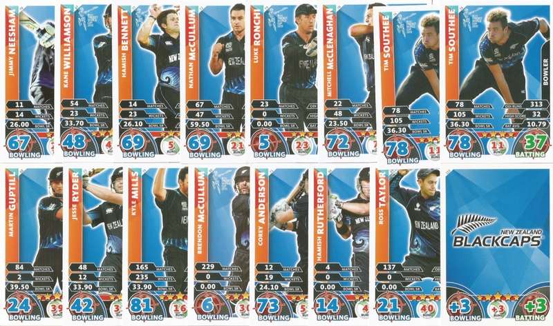 NEW ZEALAND - TOPPS ICC CRICKET WORLD CUP 2015 - COMPLETE TEAM SET of 16 TRADING CARDS
