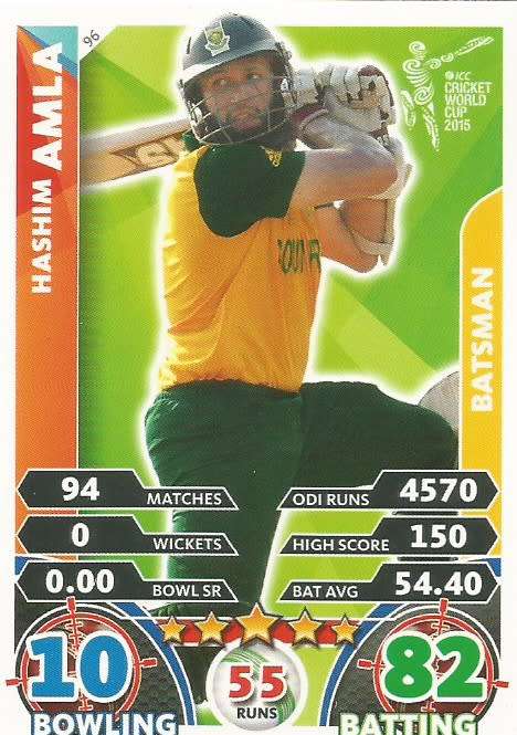 HASHIM AMLA `PROTEAS` - ICC CRICKET WORLD CUP 2015 - `BASE` TRADING CARD 96