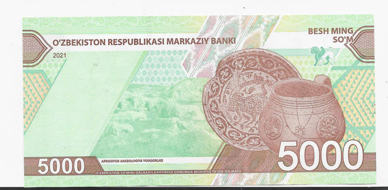 UZBEKISTAN BANK - 5000 SOM BANK NOTE  2021 - UNC CONDITION