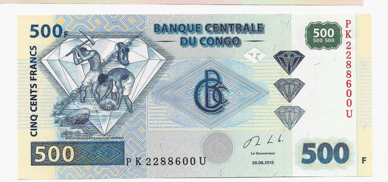 CONGO CENTRAL BANK - 500 FRANCS BANK NOTE 2013 -  UNC. CONDITION