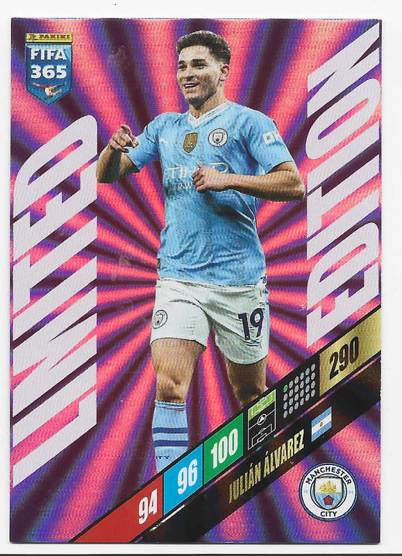 JULIAN ALVAREZ - PANINI `FIFA 365 COLLECTION` 2024 - `LIMITED EDITION` FOIL TRADING CARD