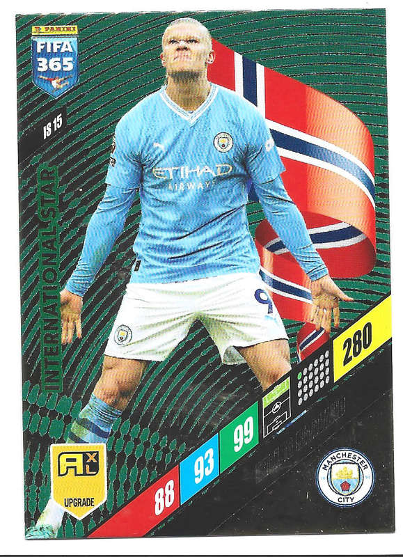 ERLING HAALAND - PANINI `FIFA 365 COLLECTION` UPDATES 2024 - FOIL `INTERNATIONAL STAR" CARD IS15